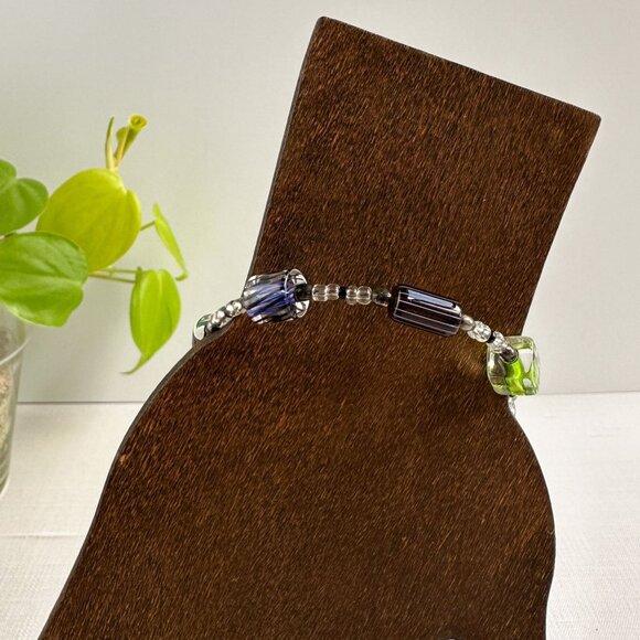 Rainbow Furnace Glass Bead Bracelet Memory Wire Adjustable Handmade Jewelry - Picture 6 of 7